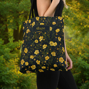 Tote Bag Élégant Motif de la fleur de la coupe-beurre jaune