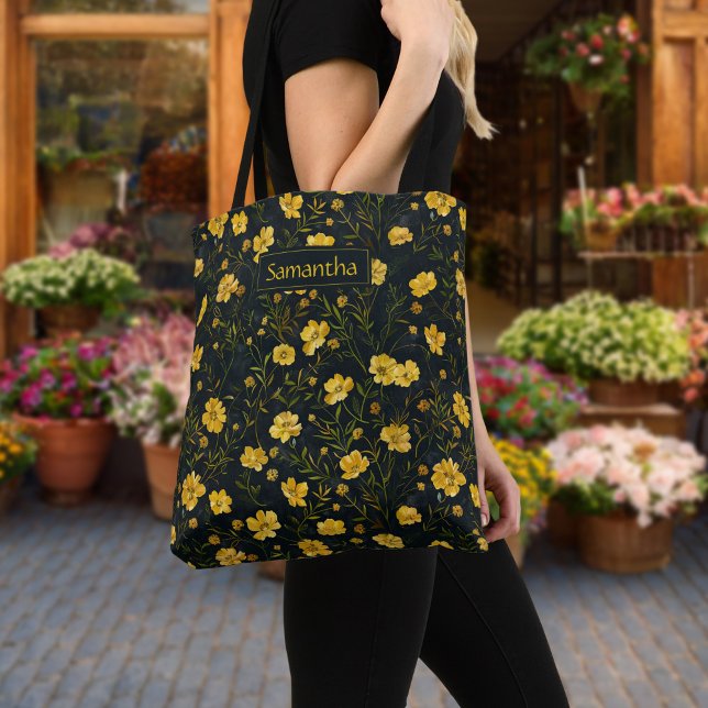 Tote Bag Élégant Motif de la fleur de la coupe-beurre jaune (Créateur téléchargé)