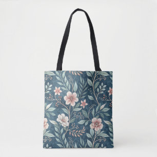Tote Bag Élégant motif floral avec fleurs rose et crème