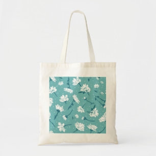 Tote Bag Élégant motif floral - Botanique Turquoise et blan