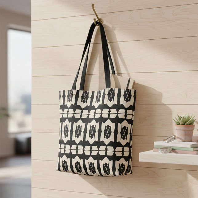 Tote Bag Élégant Motif géométrique moderne noir et beige (Créateur téléchargé)