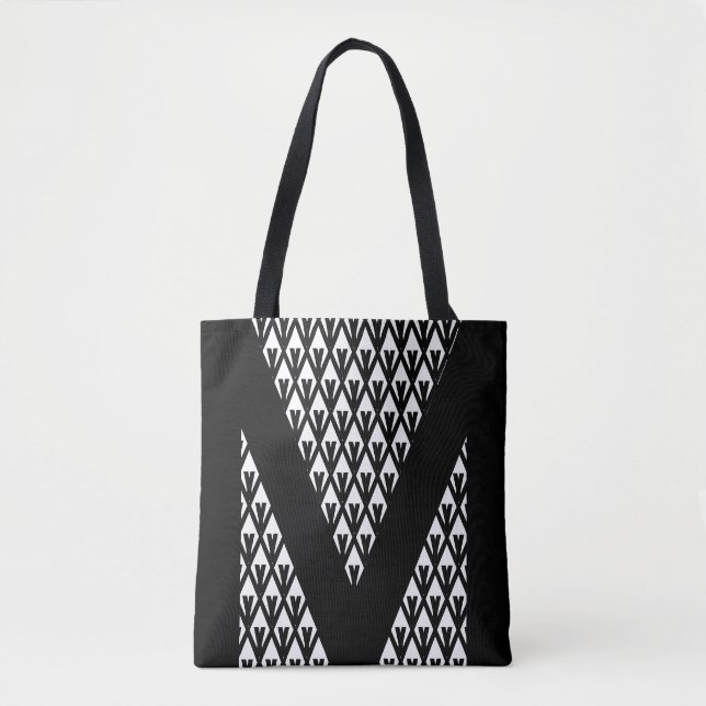 Tote Bag Élégant Motif noir blanc diamant (Devant)