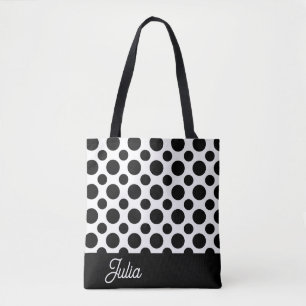 Tote Bag Elégant Motif Polka noir et blanc Personnalisé