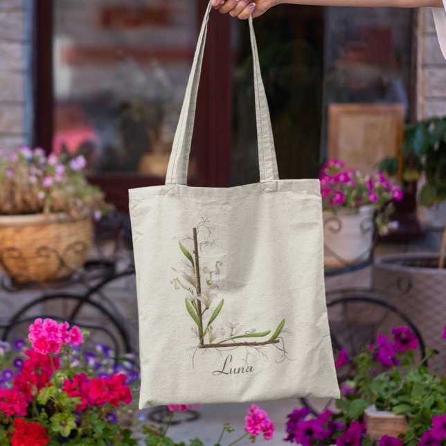 Tote Bag Élégant Muguet Monogramme L Nom personnalisé (Créateur téléchargé)