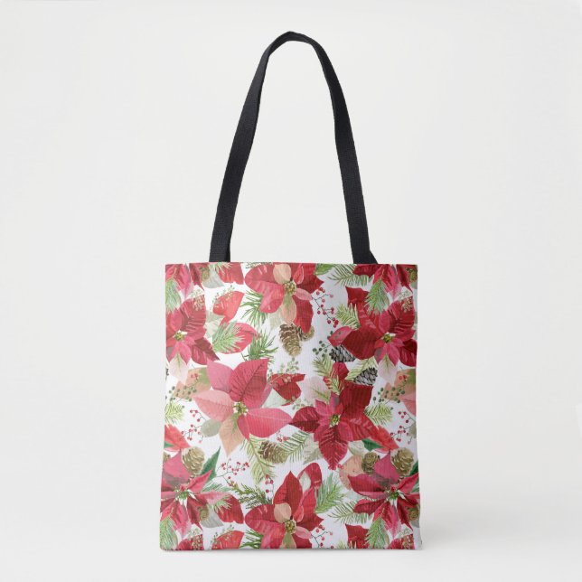 Tote Bag Élégant Noël de vacances Poinsettia Pine Cône (Devant)