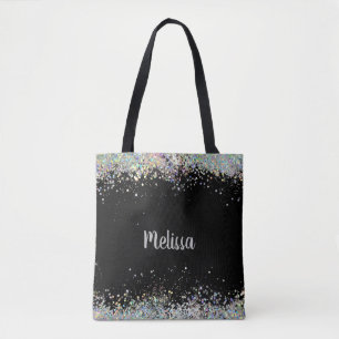 Tote Bag Élégant noir avec Parties scintillant argent Monog