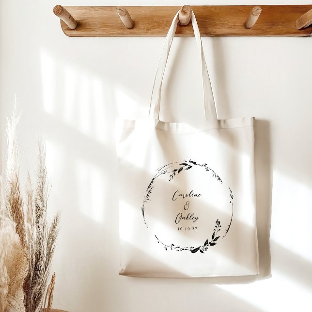 Tote Bag Elégant noir blanc Mariage de couronne Floral sur  (Créateur téléchargé)