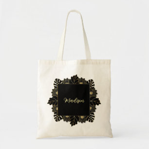 Tote Bag Élégant Noir et Or Nom personnalisé