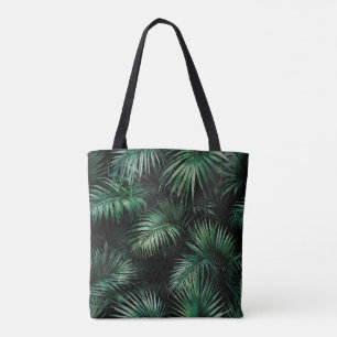 Tote Bag Élégant noir et vert Feuilles de palmier tropicale
