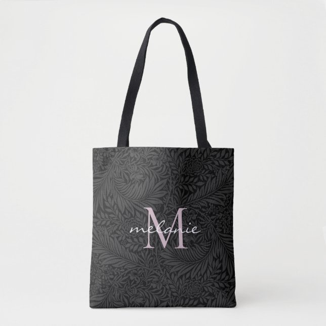 Tote Bag Élégant noir flou rose Script Monogramme (Devant)