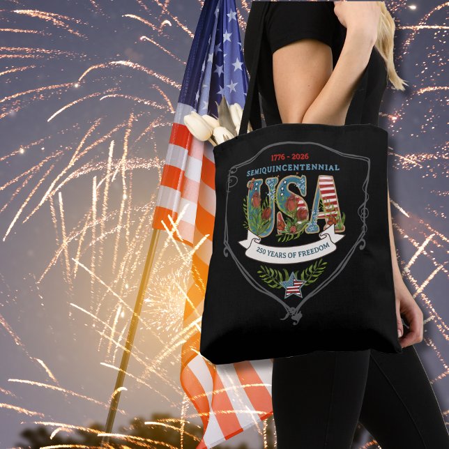 Tote Bag Élégant noir US 250 ans de liberté  (US 250 Years of Freedom Midnight Black Elegant Tote Bag)