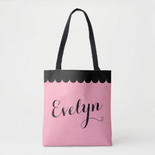 Tote Bag Élégant nom de script Calligraphie rose impactée