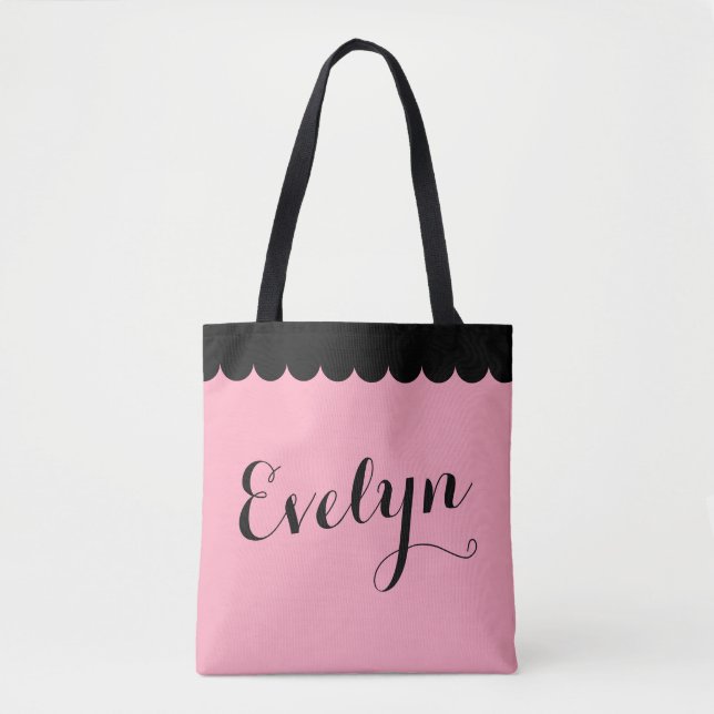 Tote Bag Élégant nom de script Calligraphie rose impactée (Devant)