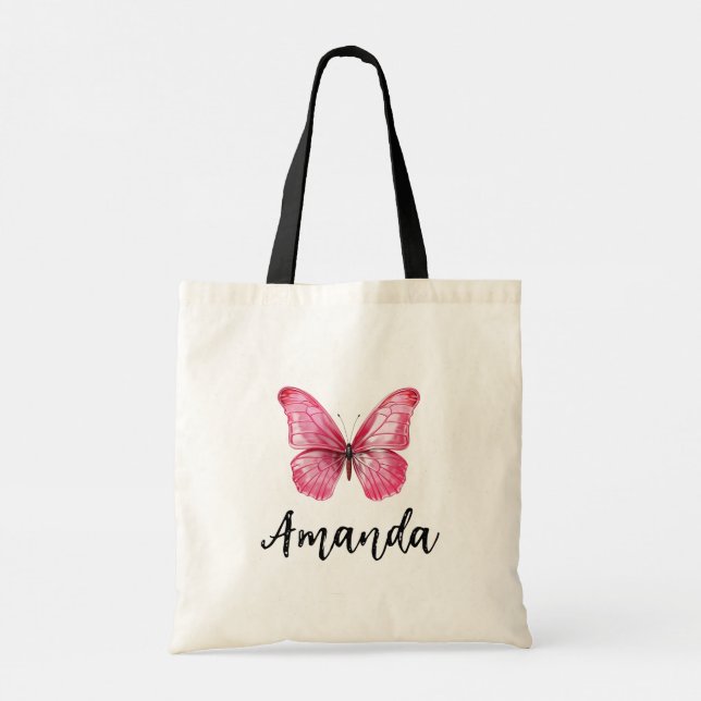 Tote Bag Élégant nom papillon rose Fille (Dos)