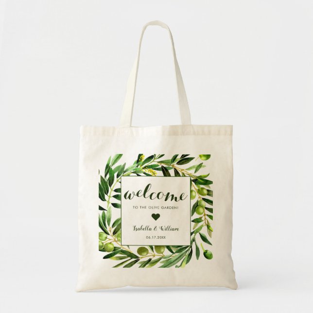 Tote Bag Elégant Olive Boho Jardin Mariage Bienvenue Favori (Devant)