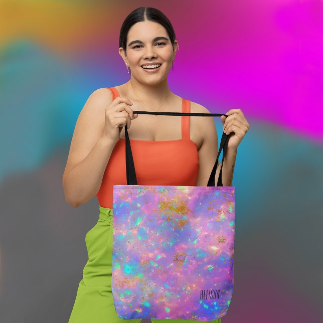 Tote Bag Élégant Opale Abstraite Gold Fire Opal Nom personn (Créateur téléchargé)