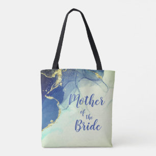 Tote Bag Élégant or et bleu abstrait mère de la mariée