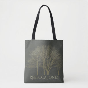 TOTE BAG ÉLÉGANT OR GRIS AUTOMNE ARBRES MONOGRAMME