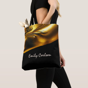 Tote Bag Élégant or noir et faux liquide