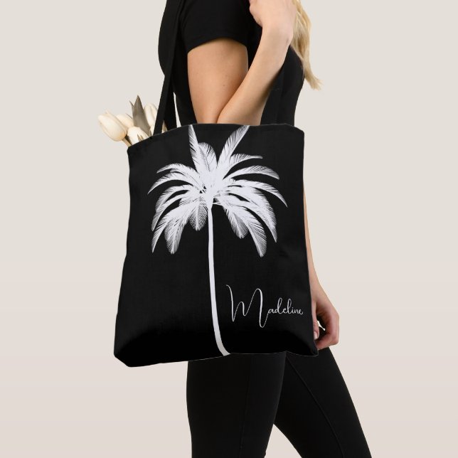 Tote Bag Elégant palmier tropical blanc (De près)