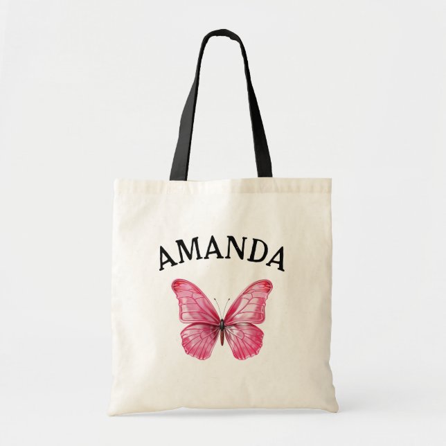 Tote Bag Élégant Papillon rose Nom Courbé Fille (Devant)