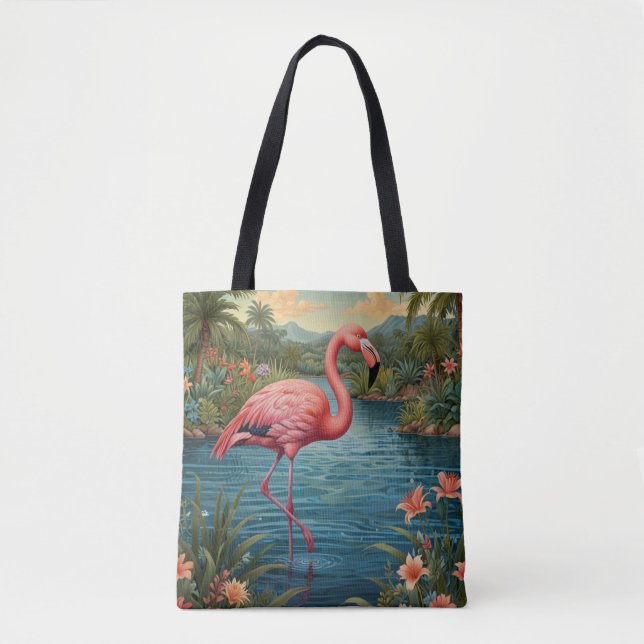 Tote Bag Élégant paradis tropical flamand rose (Devant)