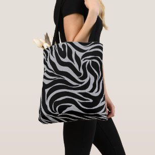 Tote Bag Elégant Parties scintillant noire Silver Zebra Pos