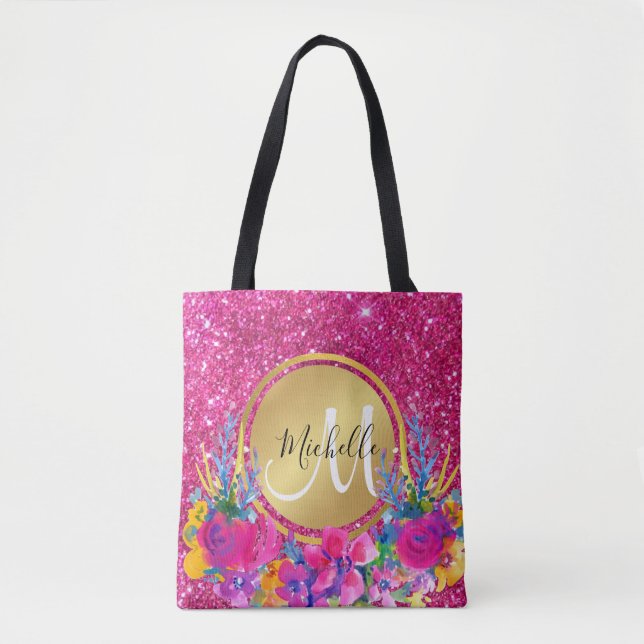 Tote Bag Elégant Parties scintillant rose or métal cadre Fl (Devant)