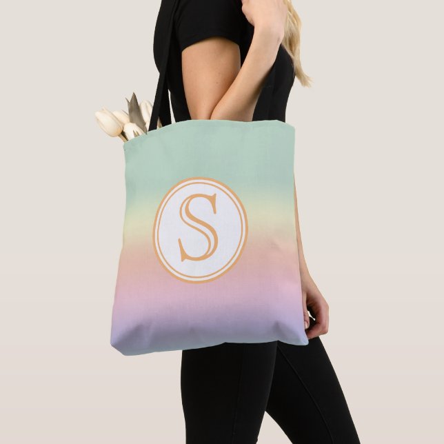 Tote Bag Elégant Pastel personnalisé Aquarelle arc-en-ciel (De près)