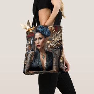 Tote Bag Élégant Patron De Lady Avec Tatouage Et Dragon