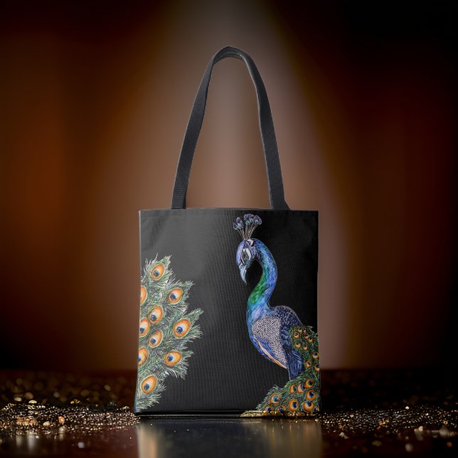 Tote Bag Elégant Peacock Aquarelle (Créateur téléchargé)