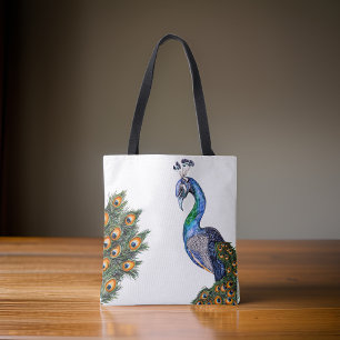 Tote Bag Elégant Peacock Aquarelle