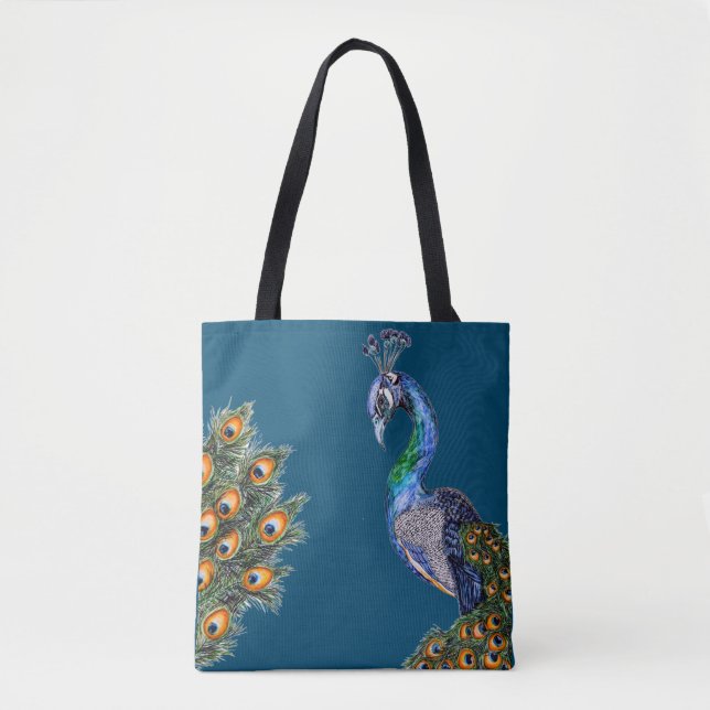 Tote Bag Elégant Peacock Aquarelle (Devant)