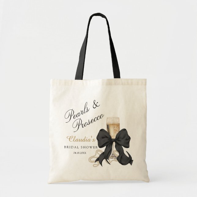 Tote Bag Elegant Pearls & Prosecco Bridal Shower Gift (Devant)