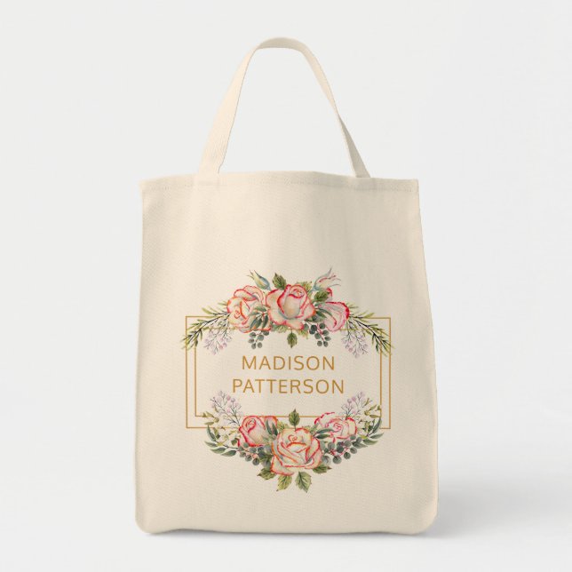 Tote Bag Élégant Personnalisé Floral Aquarelle Chic Féminin (Devant)