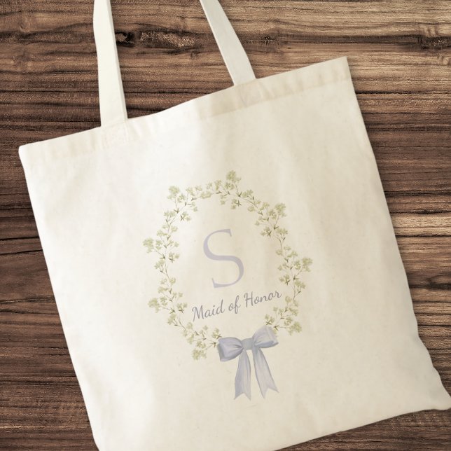 Tote Bag Élégant Personnalisé Premier Bow Maid of Honor (Cute initial tote for maid of honor.)