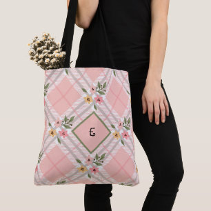 Tote Bag Élégant Pétales Plaid Monogramme
