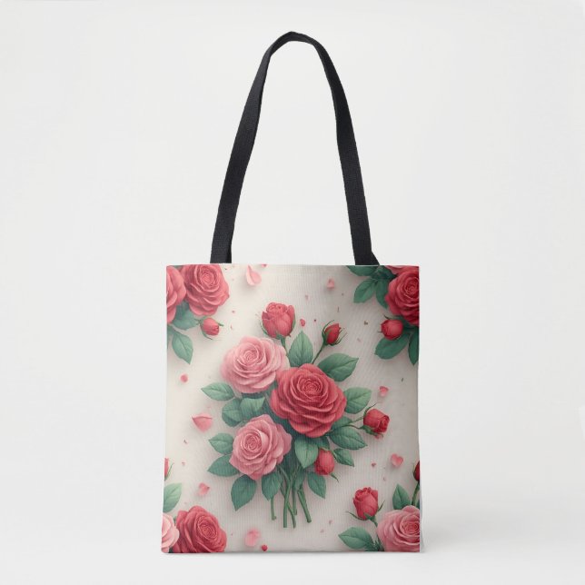 Tote Bag Elegant Pink and Red Rose Bouquets (Devant)