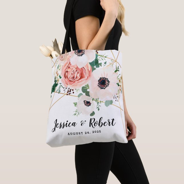 Tote Bag Elegant Pink Coral Blush Floral Botanical Custom (De près)