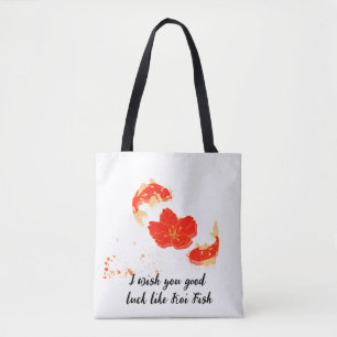 Tote Bag Élégant Poisson Koi et Art de Fleur Rouge Style