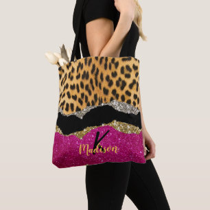 Tote Bag Élégant poster de animal rose brillant monogramme