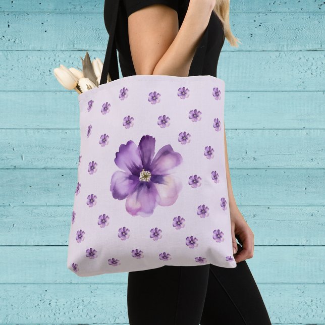 Tote Bag Elegant Purple Floral Watercolor (Purple watercolor flower with tiny flowers around it tote bag.)