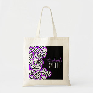 Tote Bag Élégant Purple Sweet 16 Zebra Heart Design Nom