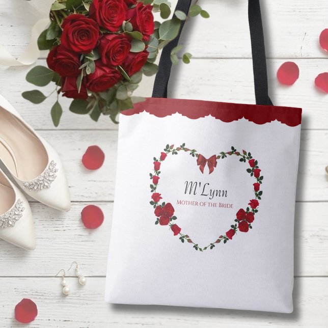 Tote Bag Elegant Red Roses Mother of Bride Gift (A sentimental and sophisticated thank-you gift for the Mother of the Bride.)