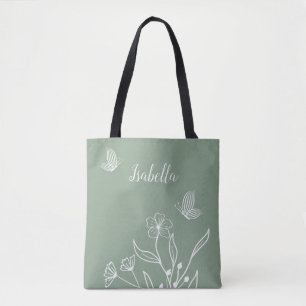 Tote Bag Élégant romantique vert sauge floral