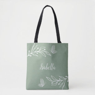 Tote Bag Élégant romantique vert sauge floral