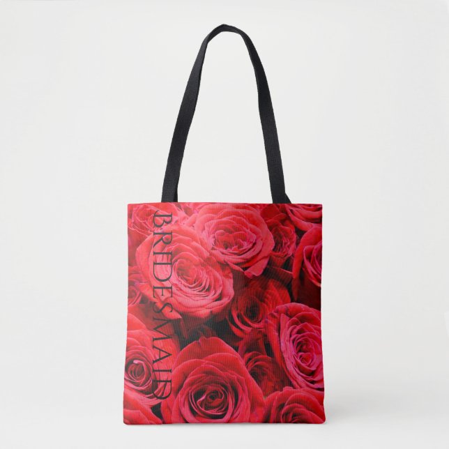 Tote Bag Élégant rose aux fleurs rouges (Devant)