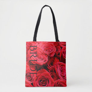 Tote Bag Élégant rose aux fleurs rouges