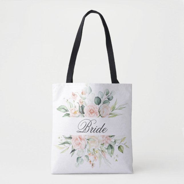 Tote Bag Elégant rose Blush Floral Bride Script Aquarelle (Devant)