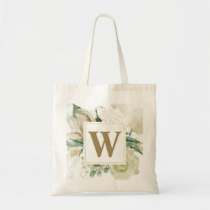 Tote Bag Élégant Rose Champagne Floral Monogram Mariage